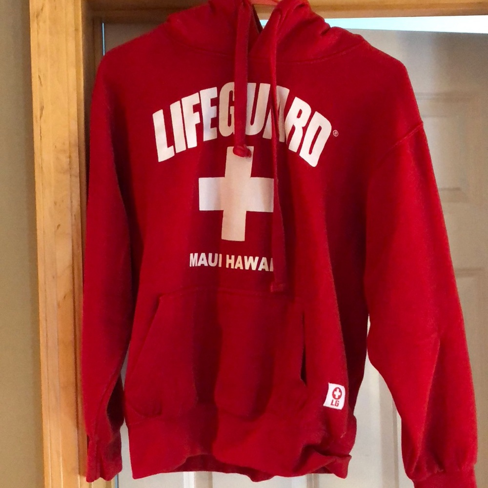 Red Hawaii lifeguard sweatshirt